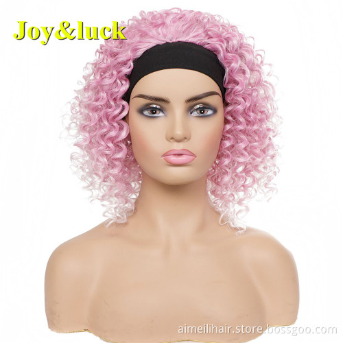 Black Head Band Wigs for African Ladies Wholesale Ombre Green Hairband Long Afro Kinky Curly Headband Wig Synthetic Hair Wigs